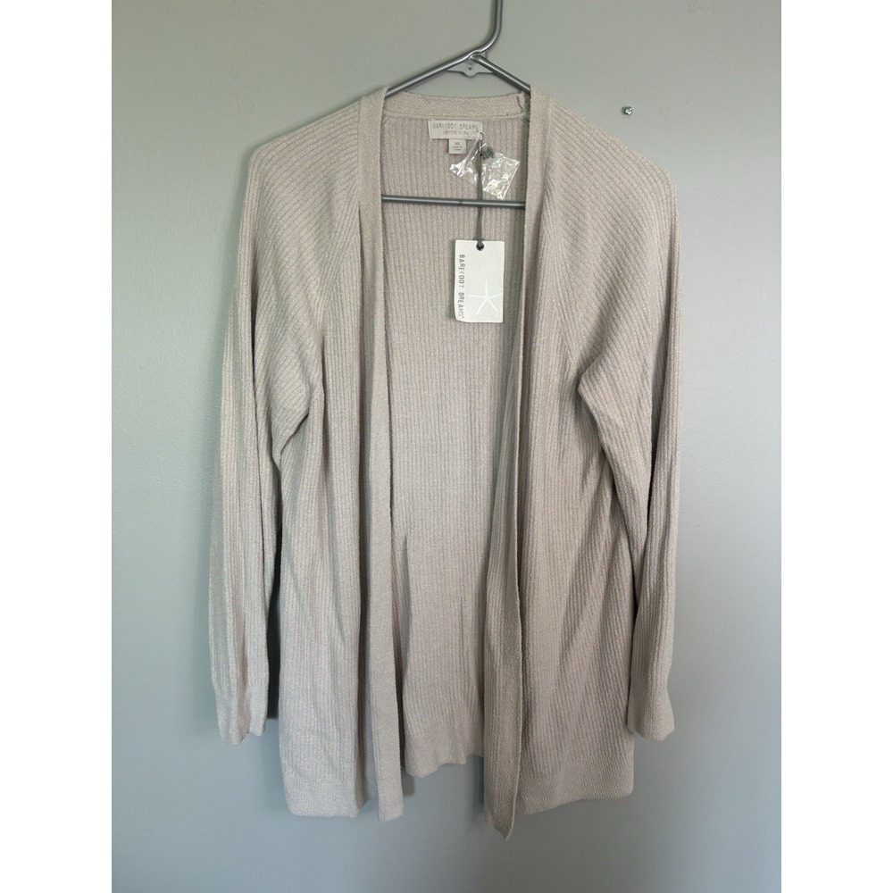 NWT Barefoot Dreams CozyChic Ultra Lite Hooded Ribbed Cardi Malibu Mist Color XS